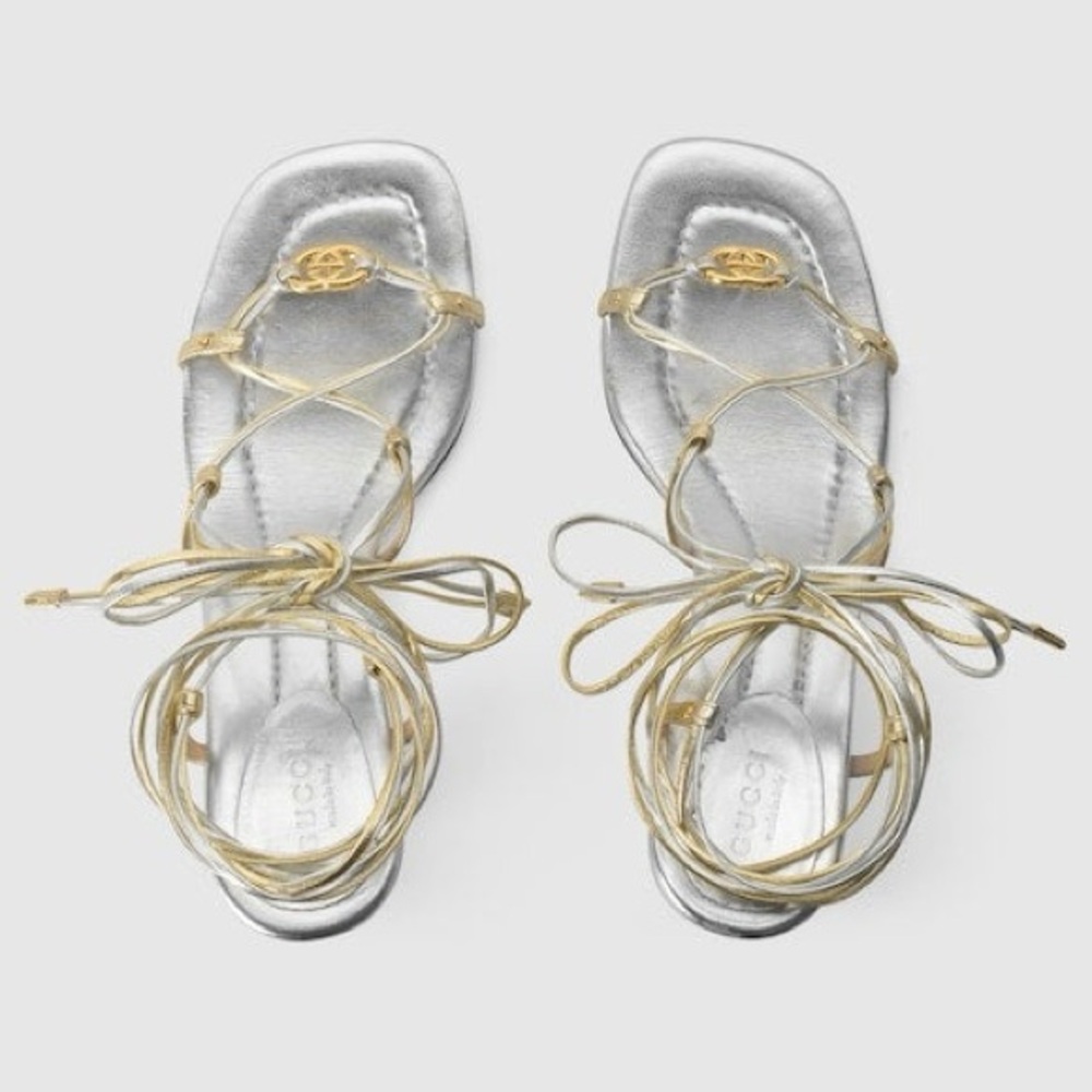 *NWT* Gucci Lace Up Metallic Heels - Picture 8 of 8